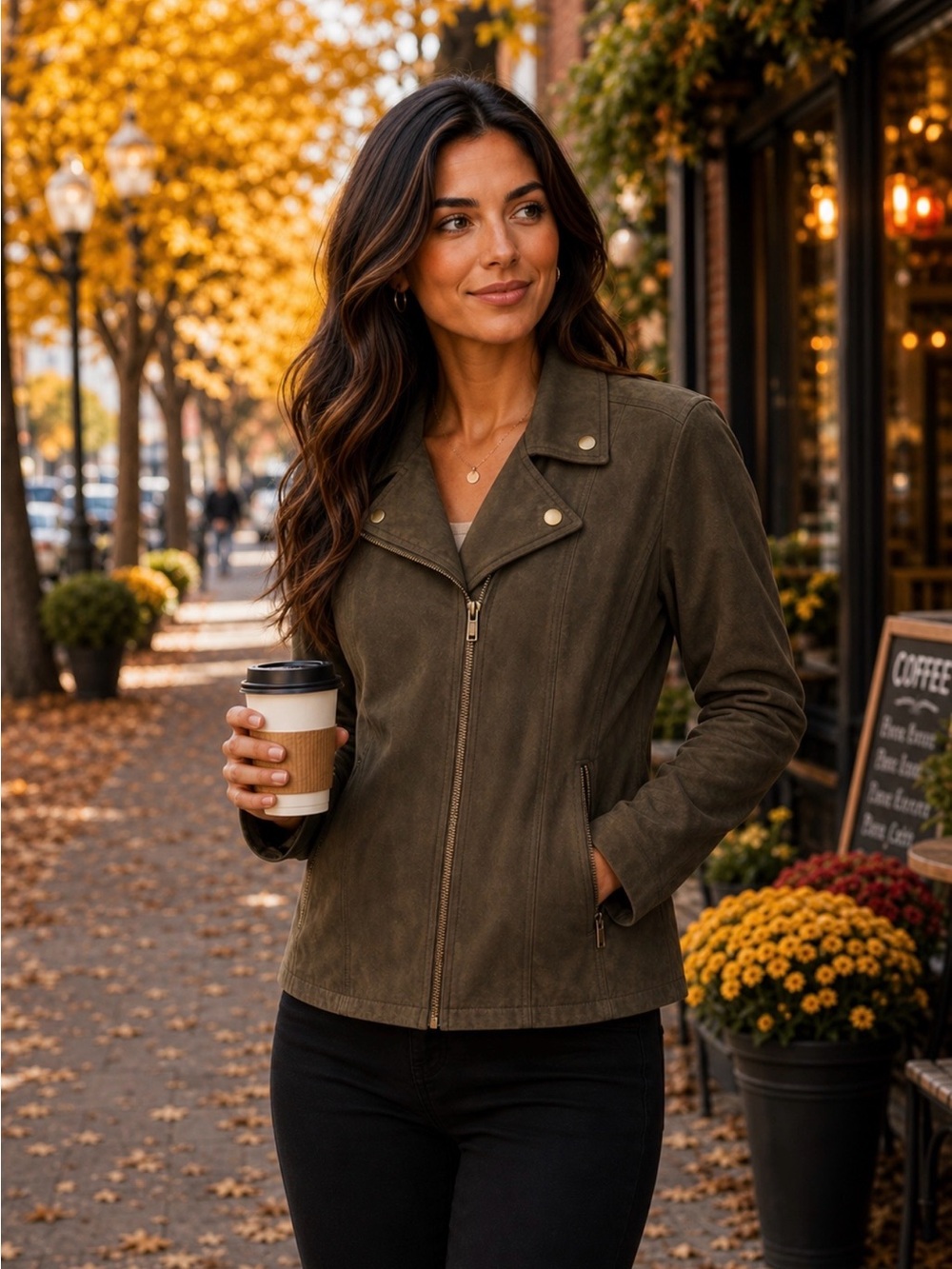 Style & Co. Jacket Olive Faux Suede Moto Zip Jacket XL **NWT**